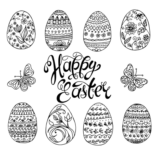 Set of doodle Easter Eggs - Vector, afbeelding