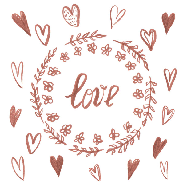 Love. Calligraphy in circle with flowers - Vector, Imagen