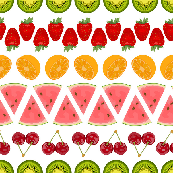 Бесшовный цветной фон из различных фруктов, расположенных i
 - Вектор,изображение