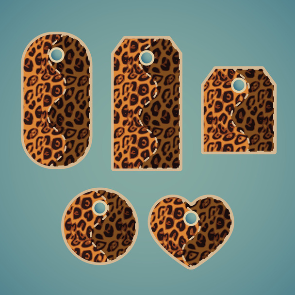 動物パターン模倣ジャガーとカラフルなタグのコレクション - ベクター画像