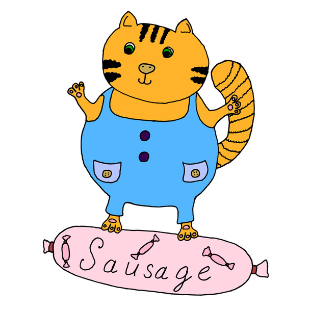 ソーセージに描かれた猫の手 - ベクター画像