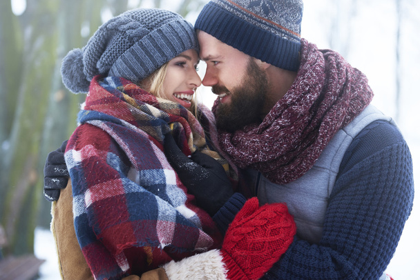 Happy couple in winter day - Zdjęcie, obraz