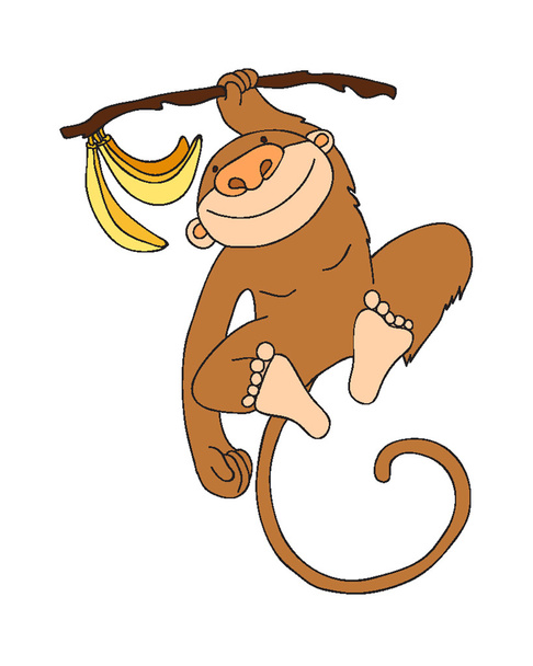 monkey with bananas on white - Vektor, kép