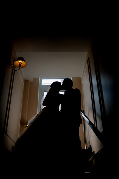 Gelin ve damat öpüşme siluet - Fotoğraf, Görsel