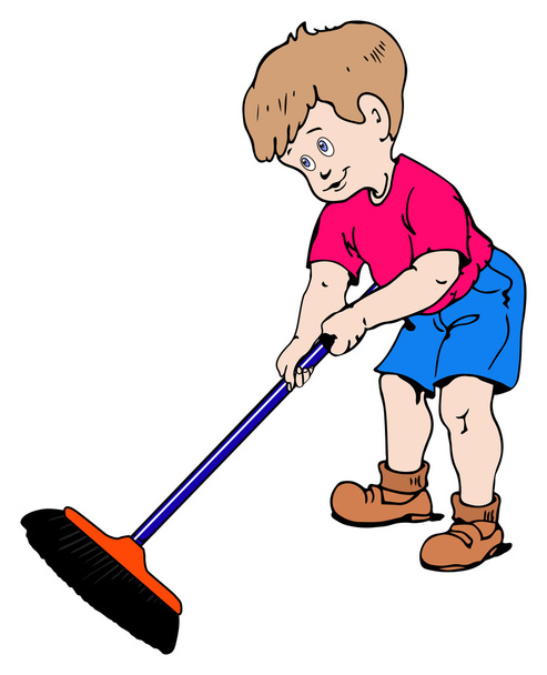 Boy with a broom - Vector, Image