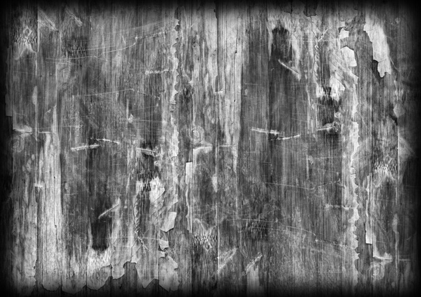 Old Varnished Blockboard Cracked Scratched Peeled Off Vignette Gray Grunge Texture - Photo, Image