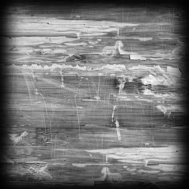 Old Varnished Blockboard Cracked Scratched Peeled Off Vignette Gray Grunge Texture - Photo, Image