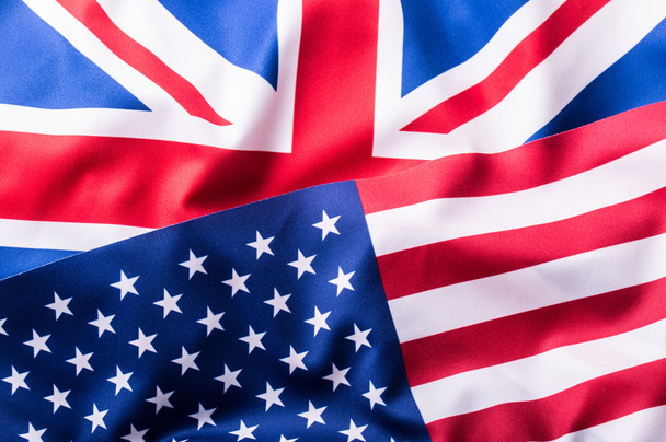Mixed Flags of the USA and the UK. Union Jack flag - Foto, Imagem