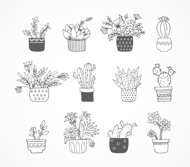 Cute hand drawn sketch, doodle cactus set - Vector, Image
