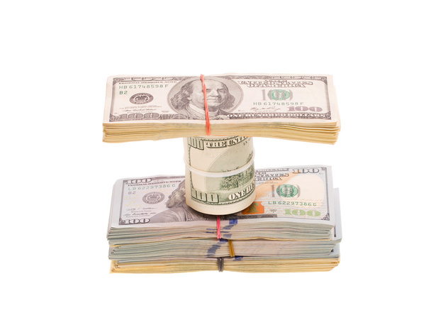 Dollar bills in stacks and roll isolated - Photo, Image