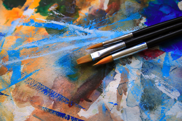 Closeup of brushes and palette. - Photo, Image