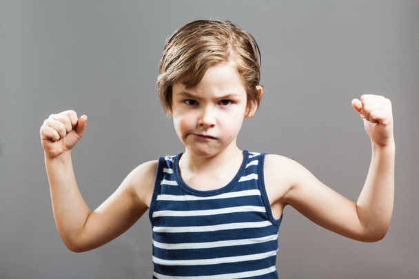 Little Sportive Tough Boy, Showing his Muscles - Photo, Image