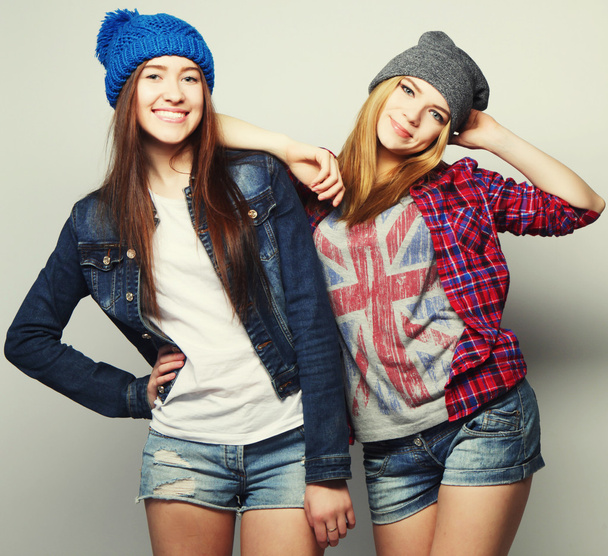two stylish sexy hipster girls best friends - Photo, image
