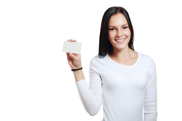 smiling business woman holding card - Zdjęcie, obraz