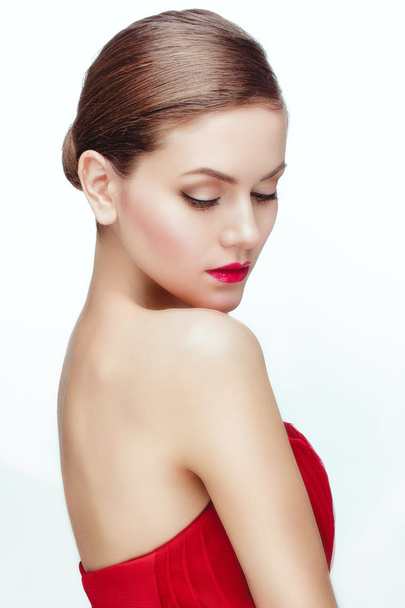 model  in red dress  posing - Фото, изображение