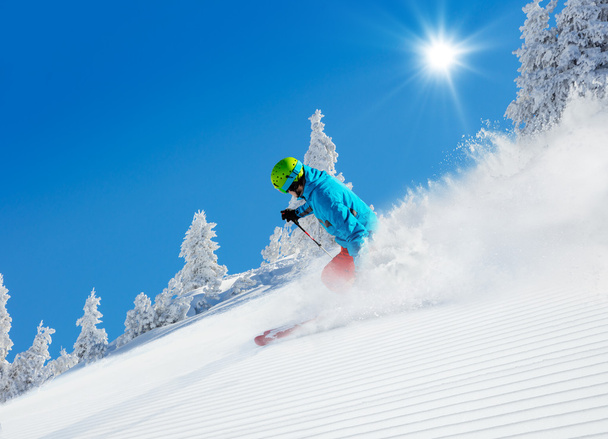 Man skier running downhill - Photo, Image