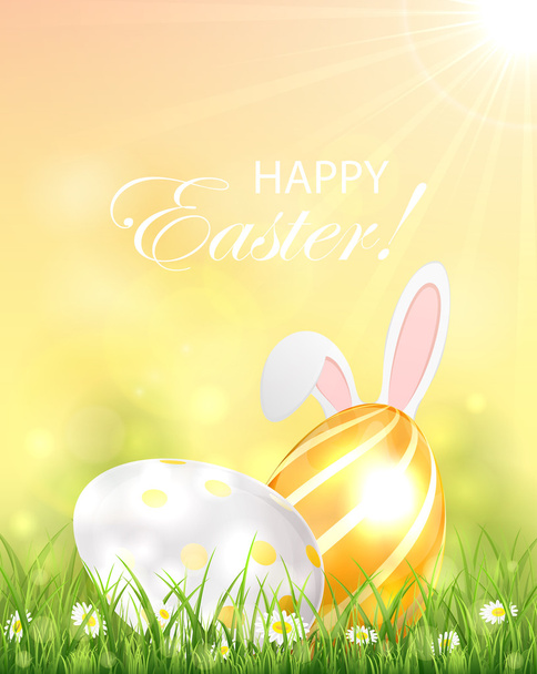 Two shiny Easter eggs and rabbit - Вектор, зображення