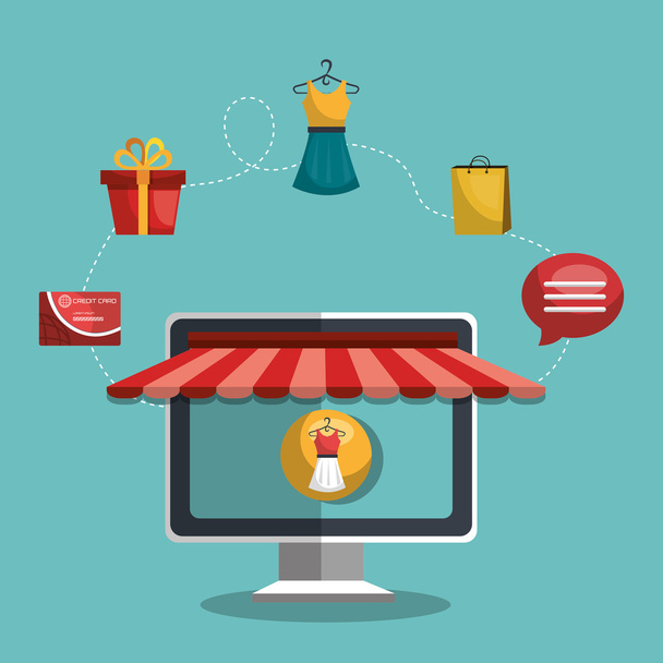 Online-Shopping und digitales Marketing - Vektor, Bild