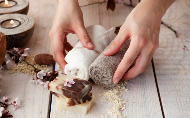 Natural spa manicure setting - 写真・画像