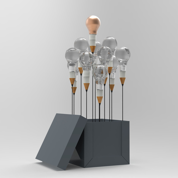 drawing idea pencil and light bulb concept outside the box as cr - Photo, Image
