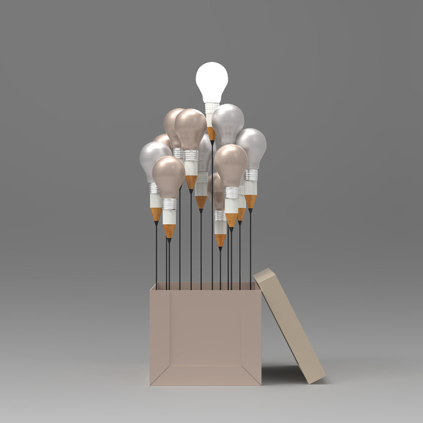 desenho ideia lápis e lâmpada conceito fora da caixa como cr
 - Foto, Imagem