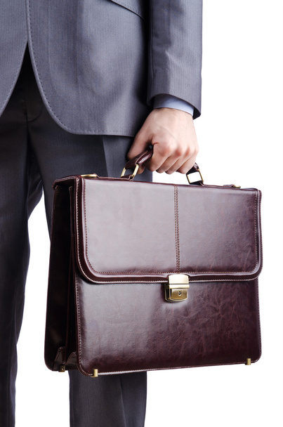 Businessman with briefcase on white - Foto, afbeelding