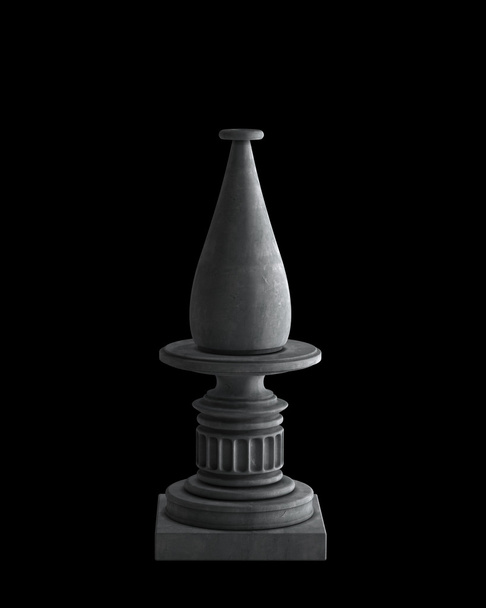 Decorative Stone vase on a podium isolated on black background. High resolution 3D image - Foto, Imagen
