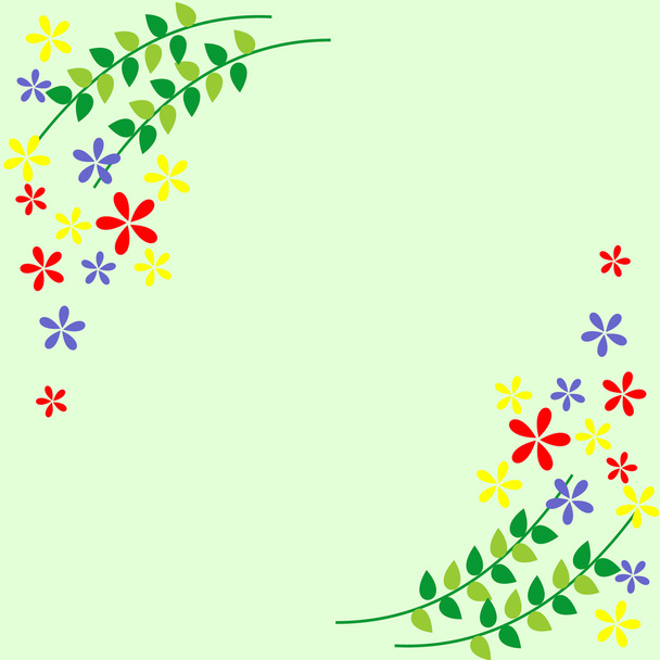 Çiçek kartı. Renkli çiçekler ve yaprakları Vektör tasarım. Kart, Boşluk ve Form Serisi - Vektör, Görsel