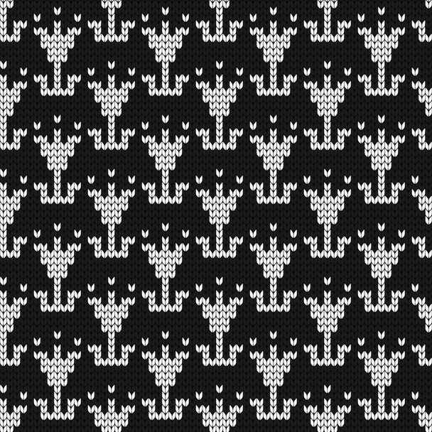 Knitted seamless pattern tulips black and white - Vector, Image
