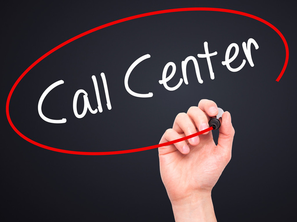 Man Hand writing Call Center with black marker on visual screen. - Foto, immagini