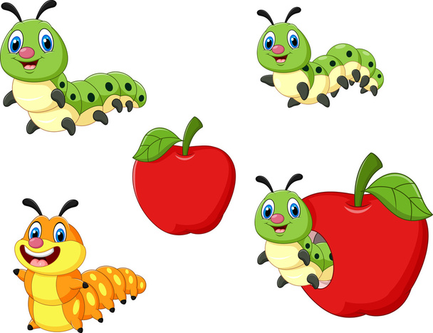 Cartoon funny Caterpillar collection set - Vector, Image