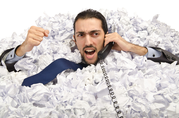 Man with lots of crumpled paper - Photo, Image