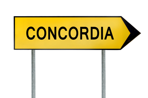 Yellow street concept sign Concordia isolated on white - Photo, image