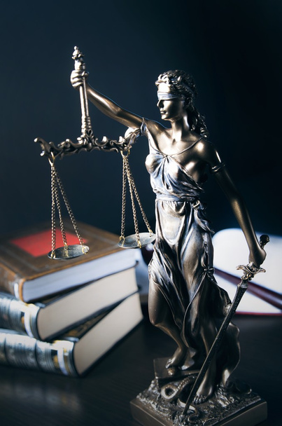 Law concept with Themis and books in background - Photo, Image
