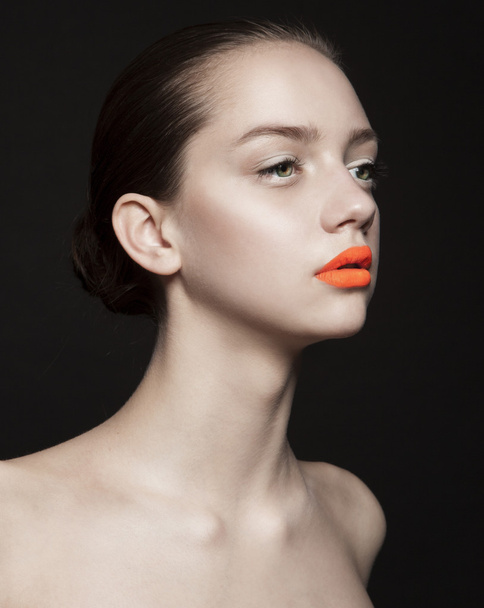 young woman with orange lips - Zdjęcie, obraz