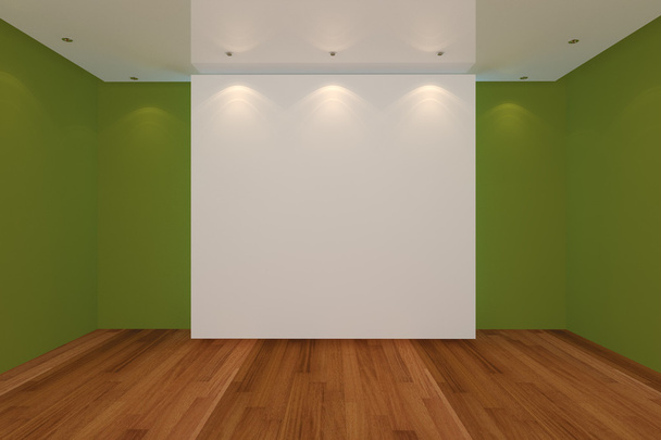 Habitación vacía pared verde y suelo de madera
 - Foto, Imagen