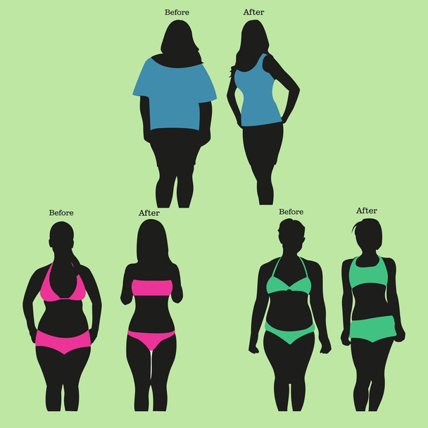 Gewicht verlies vrouwen - Vector, afbeelding