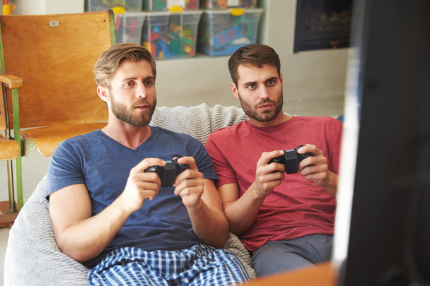 Friends  Playing Video Game Together - Fotoğraf, Görsel