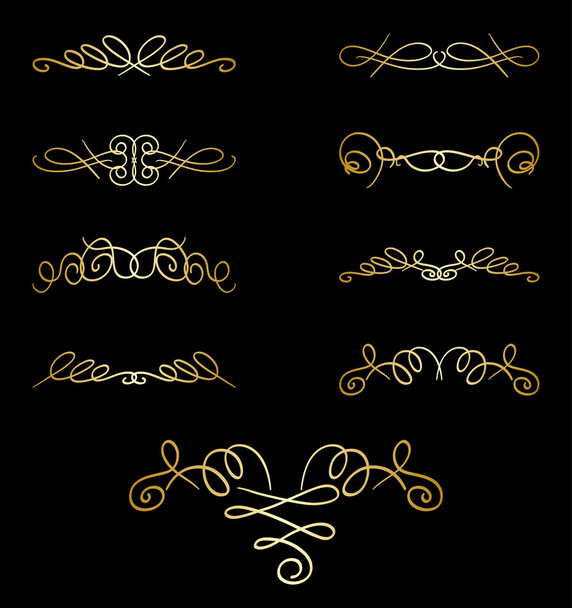 oro elementos rizados en negro - conjunto de vectores
 - Vector, Imagen