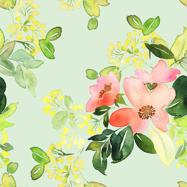 Seamless pattern with flowers watercolor. - Fotografie, Obrázek