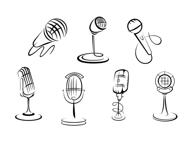 Retro Mikrofone Skizzen - Vektor, Bild