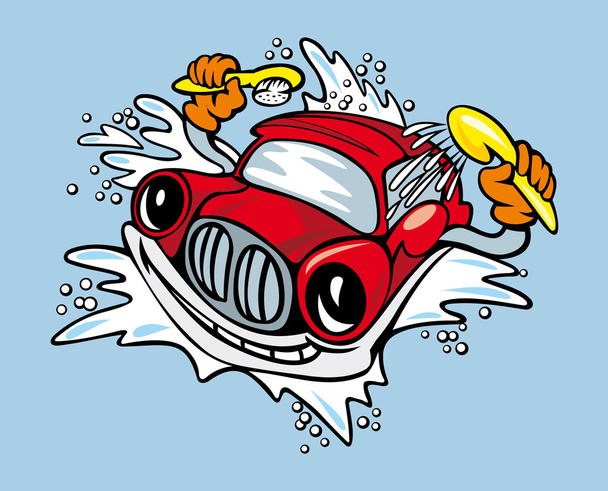 車の洗浄およびシャンプーやスポンジでクリーニング - ベクター画像