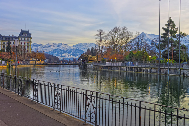 Embankment and mountains in Old Town of Thun - Photo, Image