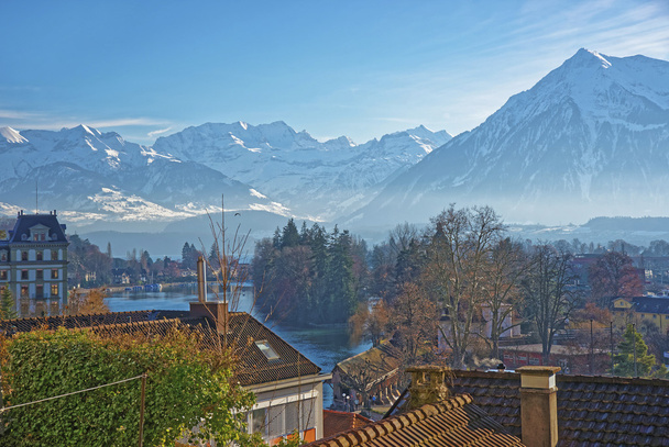 Panorama of Town of Thun with Thunersee and Alps - Фото, зображення