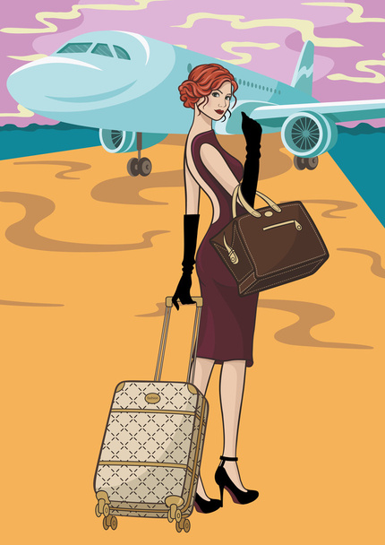 Beautiful businesswoman at the airport - Vector, Imagen