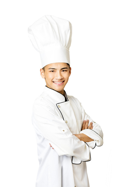 Portret van jonge mannelijke chef-kok geïsoleerd op wit - Foto, afbeelding