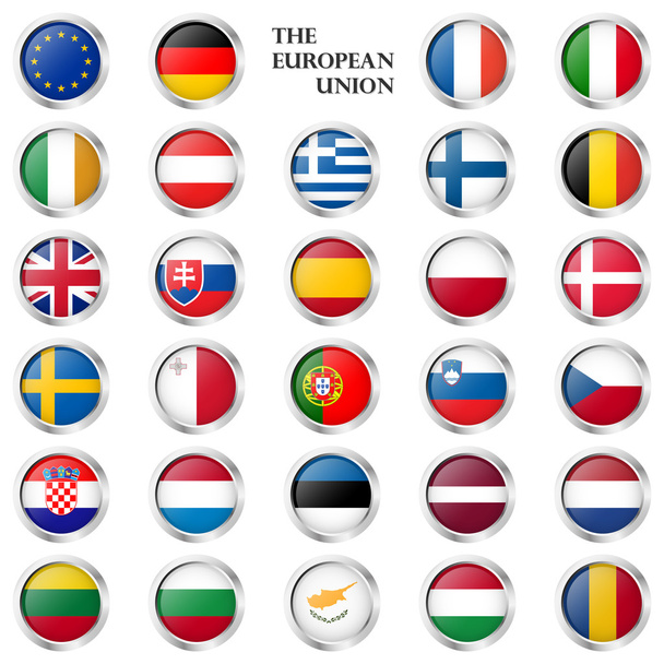 EU knop collectie met vlaggetjes van land - Vector, afbeelding