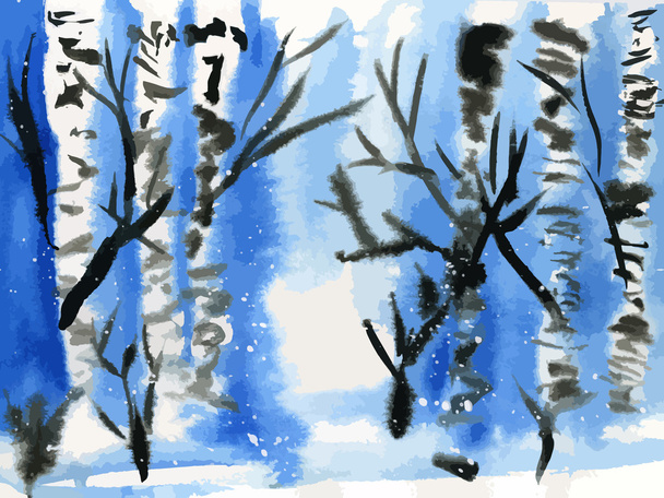 冬の白樺の水彩画 - ベクター画像
