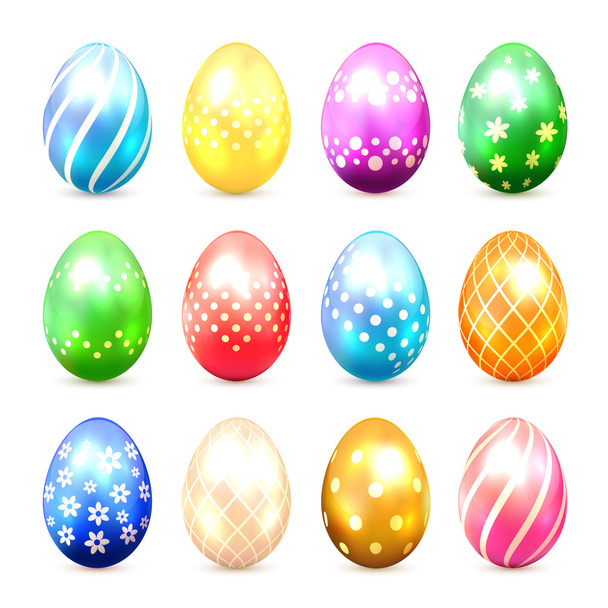 Set of multicolored Easter eggs with decorative patterns - Vector, afbeelding