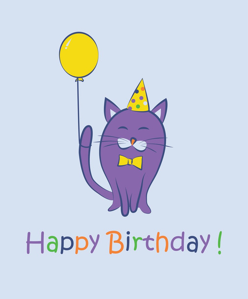 Happy birthday. Cat with tulips. Color card. Vector illustration - Vecteur, image